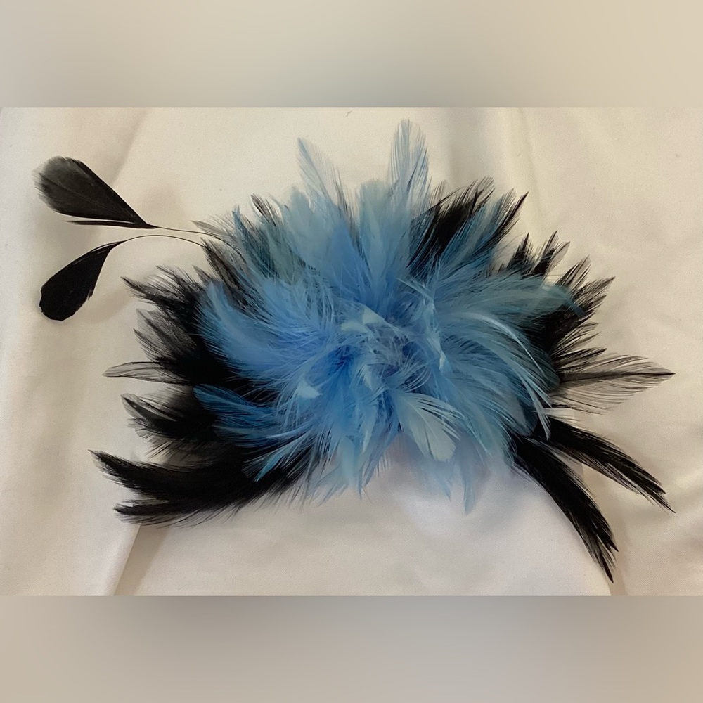 Blue & black Feather Fascinator Hair Clip. Handmade in USA.